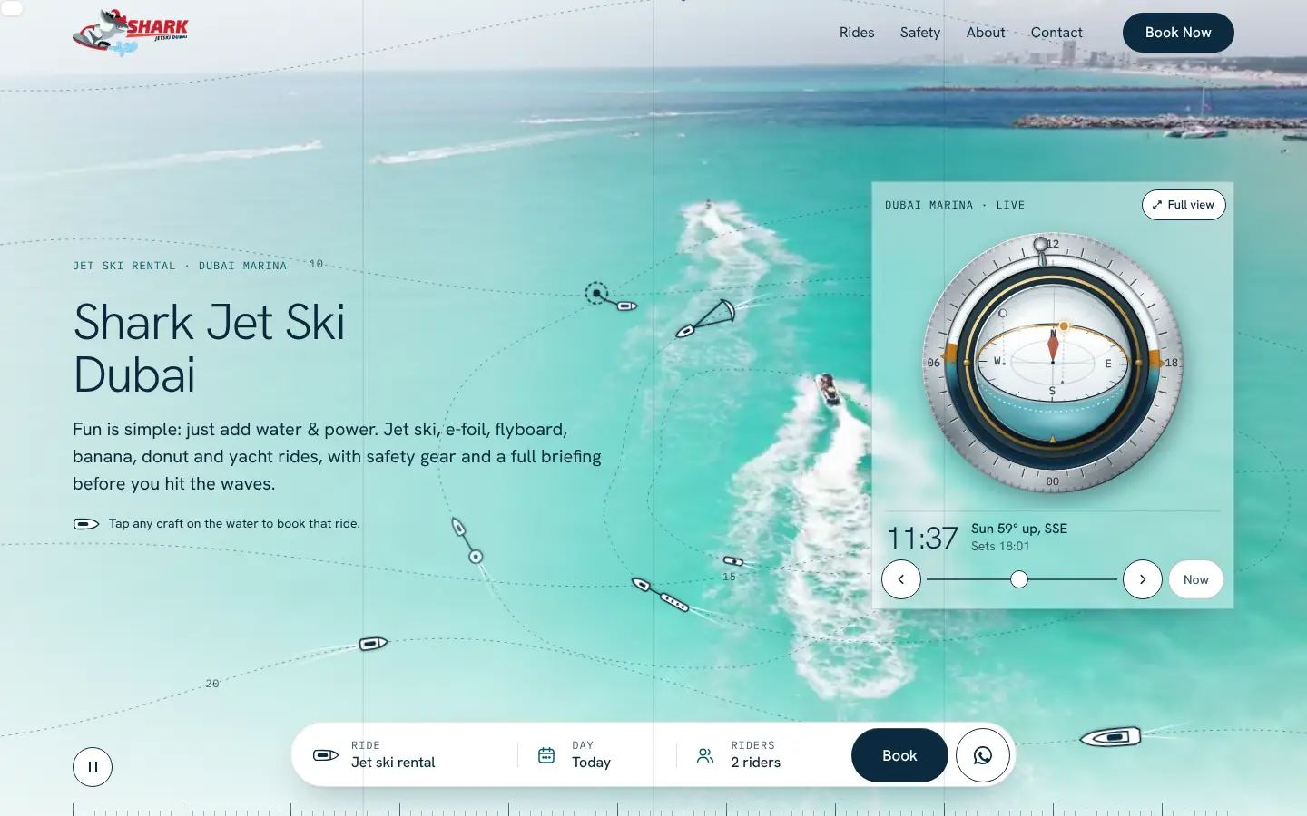 Shark Jet Ski: Home page, with the compass ball running
